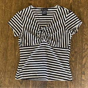 Vintage baby doll Blouse 90s Tie y2k Black And White Stripe top size M
